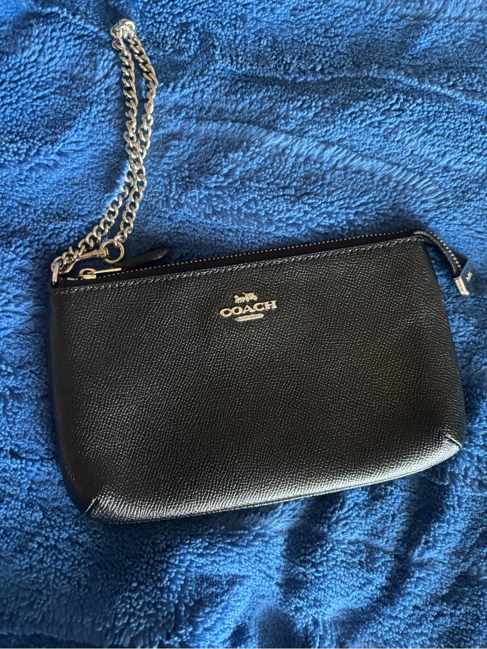 Coach Black Pebbled Leather Wristlet with Chain